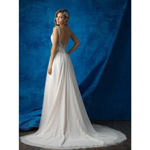 Allure Bridals Womens Wedding Dress Style 9373 Ivory Silver Beaded A-Line Sz 6 - Picture 13 of 14